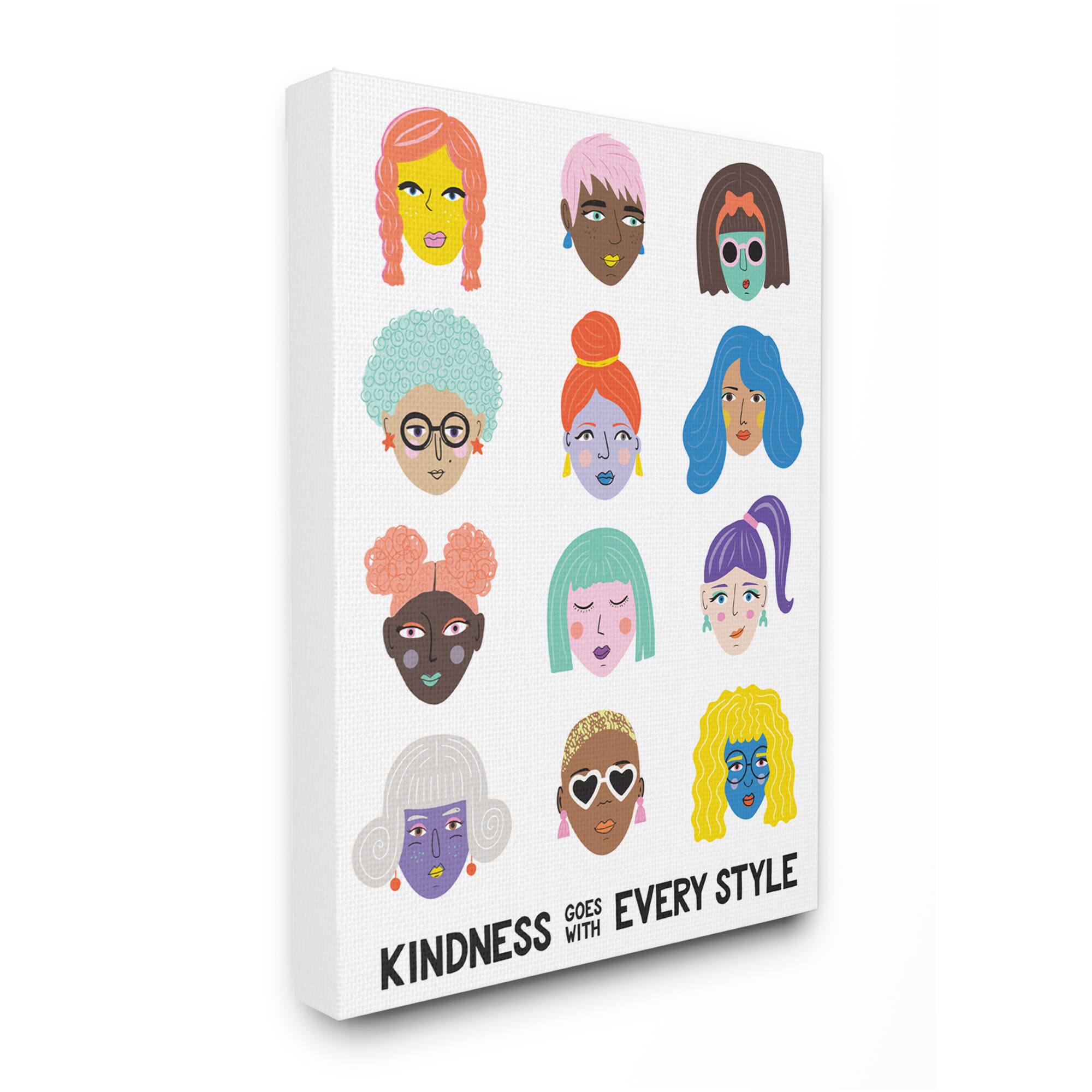Stupell Industries Kindness Every Style Phrase Inclusive Female Portraits Canvas Wall Art